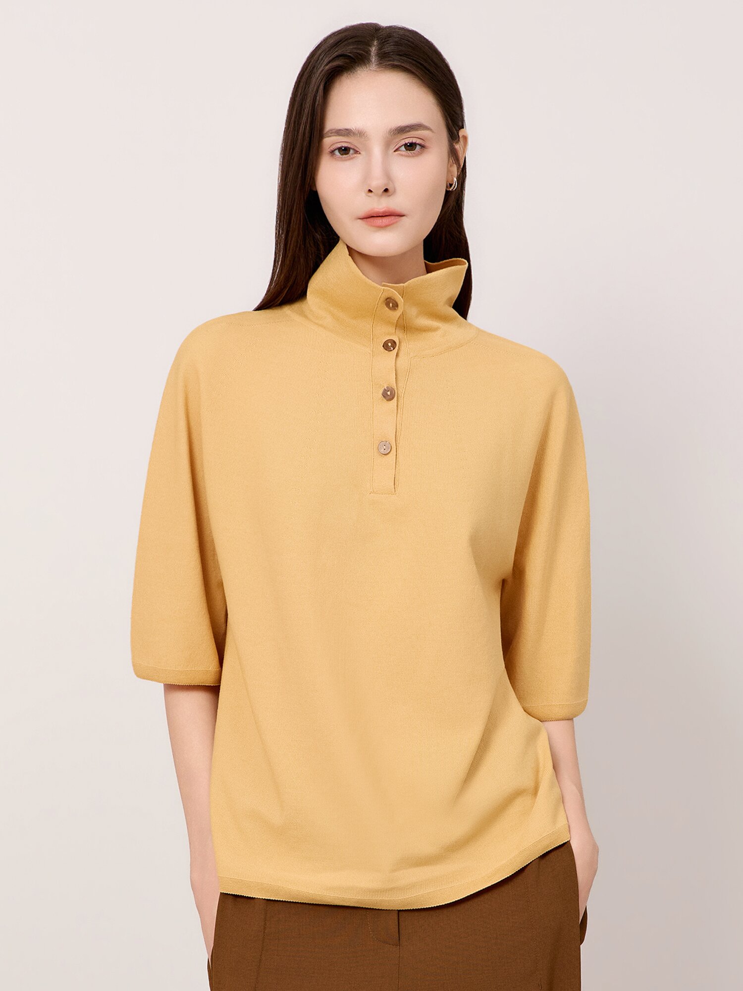 배색 칼라 돌먼 슬리브 니트 (DARK YELLOW)