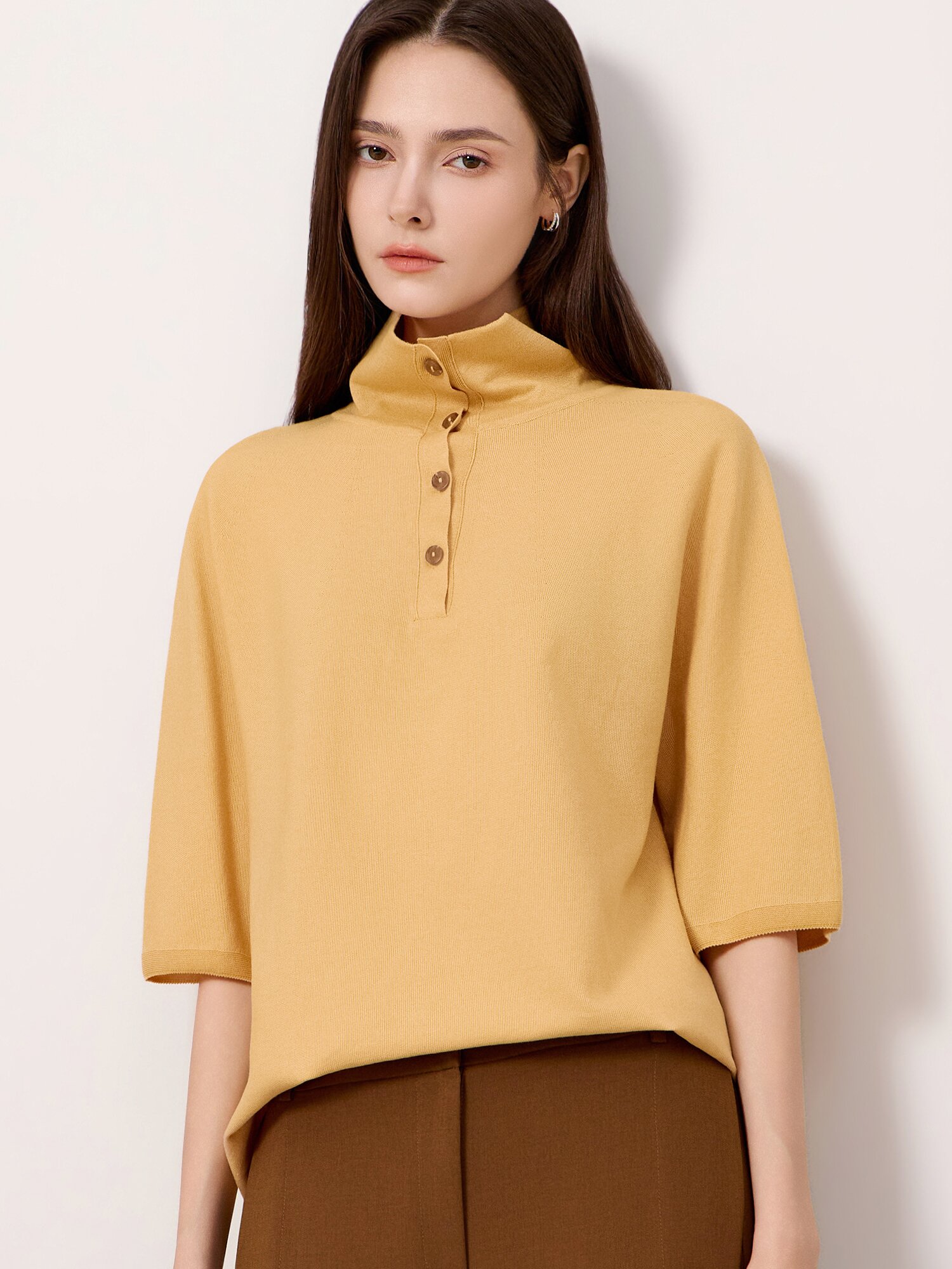 배색 칼라 돌먼 슬리브 니트 (DARK YELLOW)