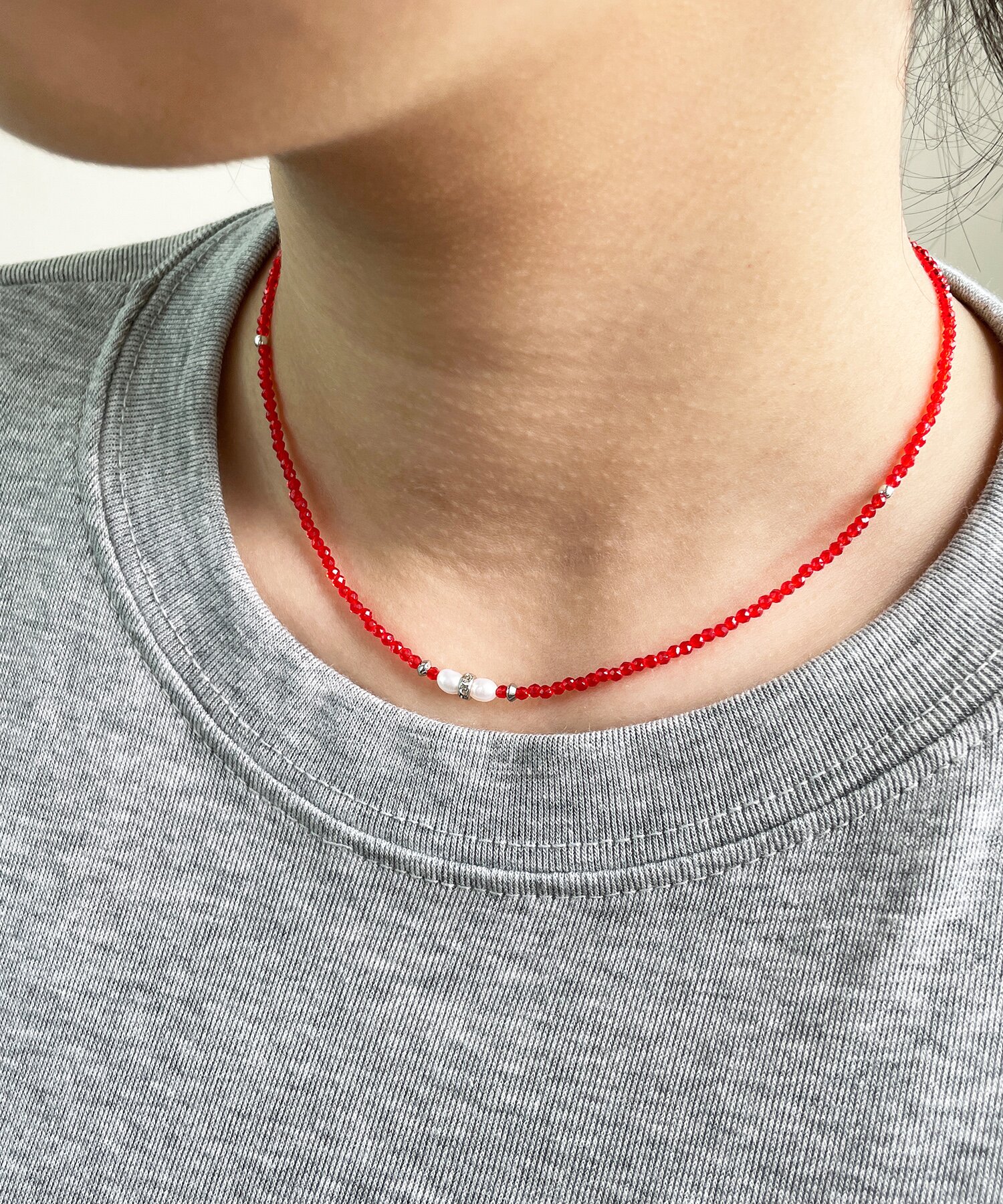 진주 인 레드 목걸이 PEARL IN RED necklace