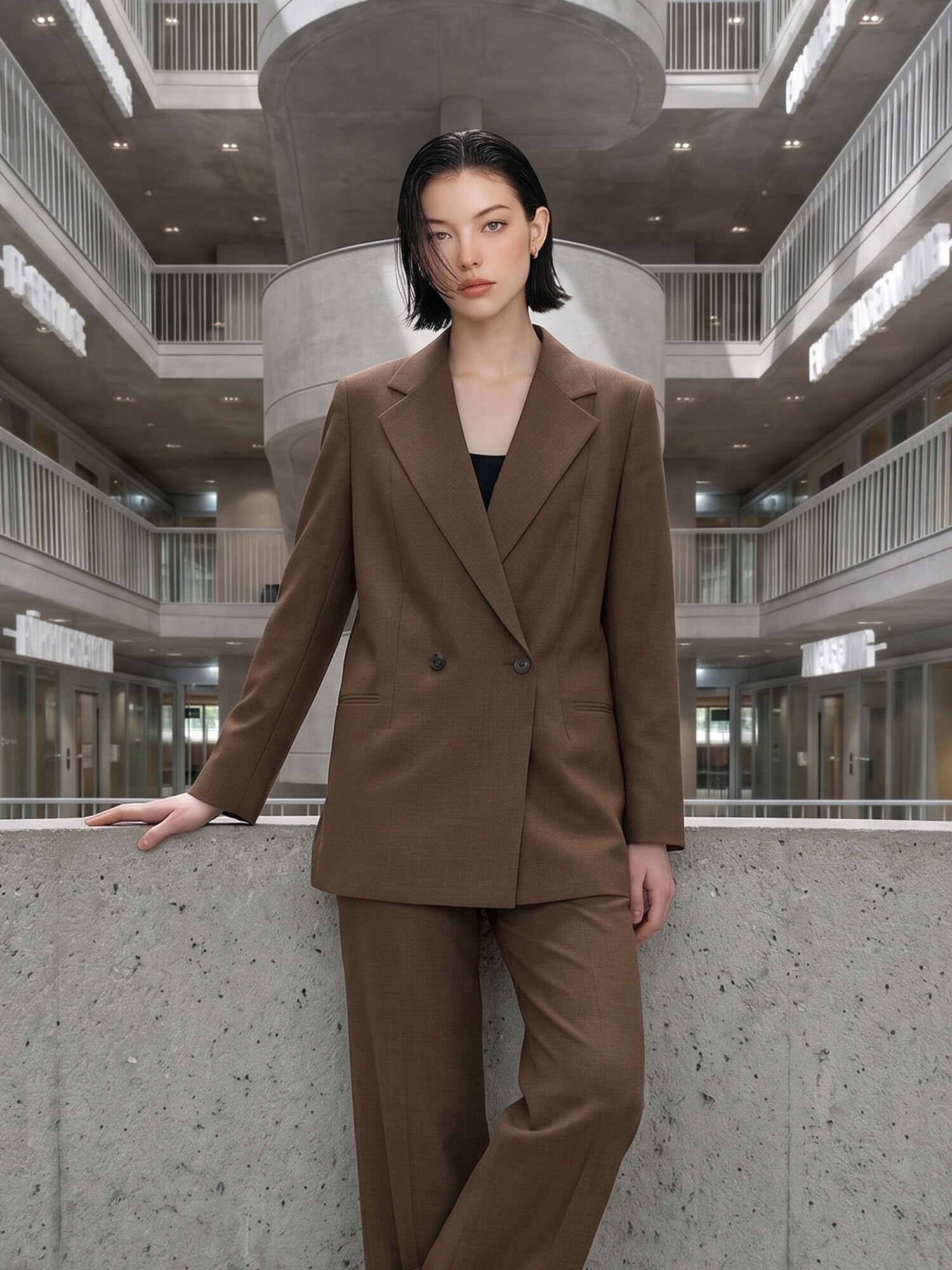모던 테일러드 더블 원버튼 재킷 (BROWN)