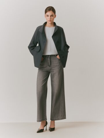 자수 인밴딩 와이드 데님 팬츠 (DARK GREY)