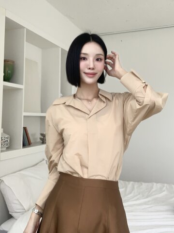 오픈 칼라 블라우스 +이너 세트 (LIGHT BEIGE)