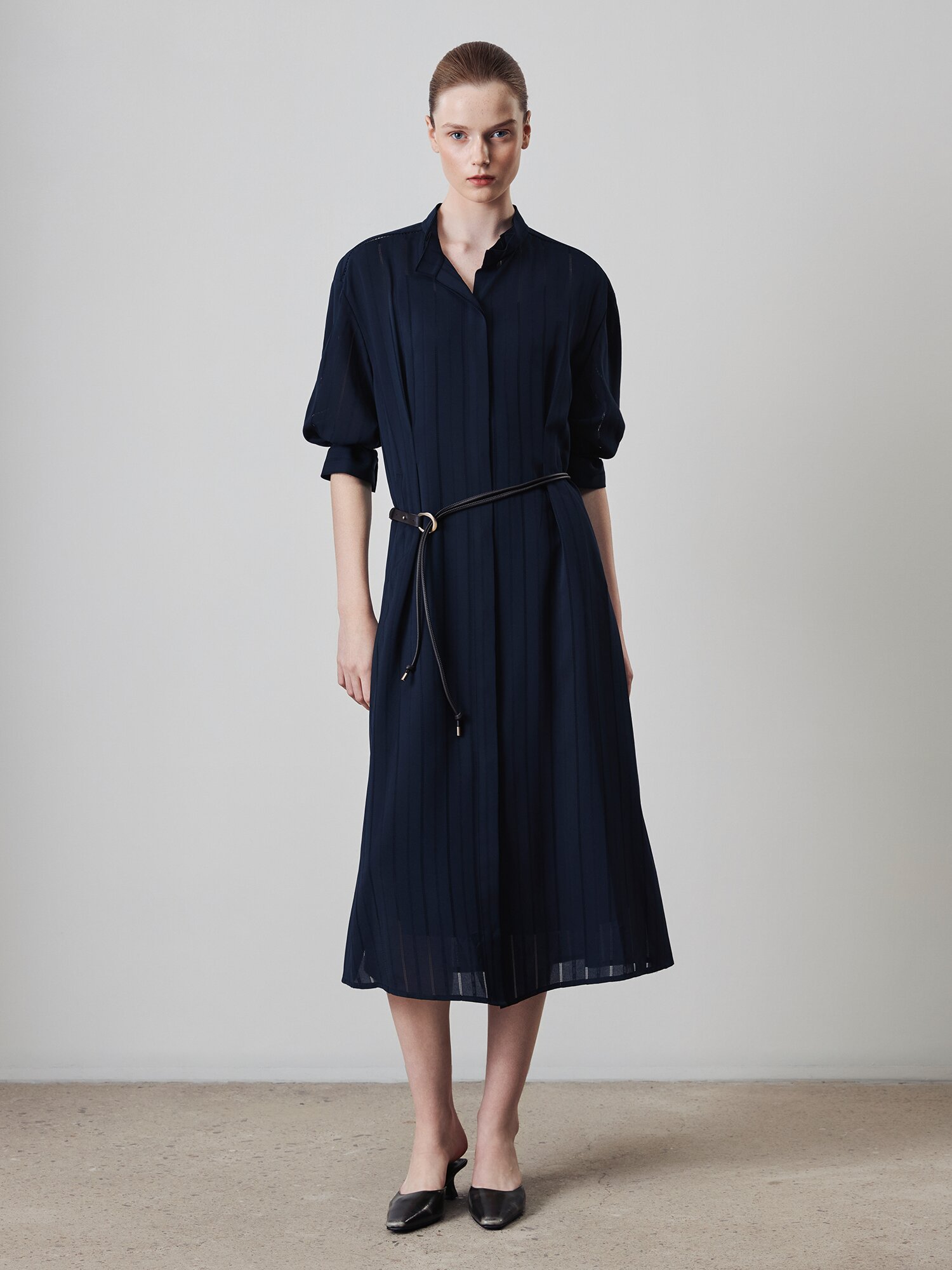 펀칭 하이넥 원피스 +이너 세트 (STRIPE NAVY)