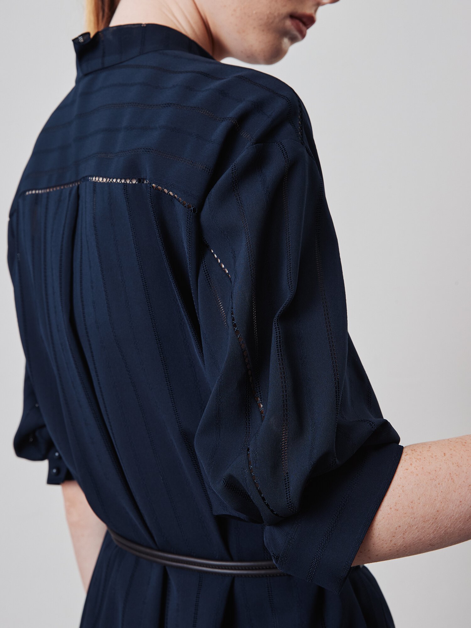 펀칭 하이넥 원피스 +이너 세트 (STRIPE NAVY)