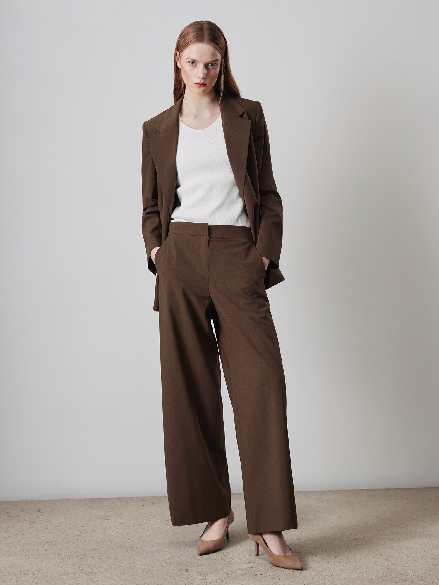 모던 노턱 히든 와이드 팬츠 (BROWN)