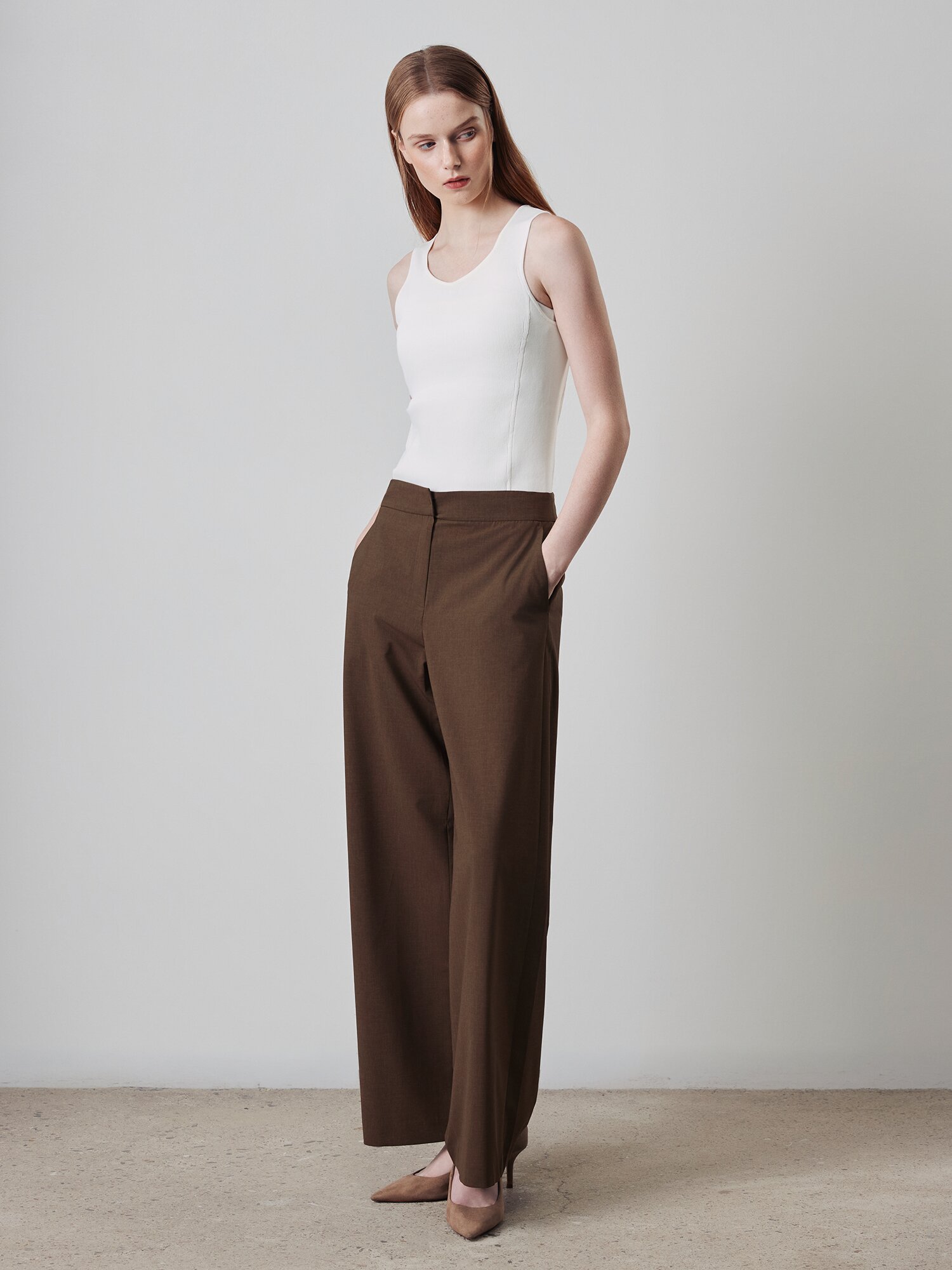 모던 노턱 히든 와이드 팬츠 (BROWN)