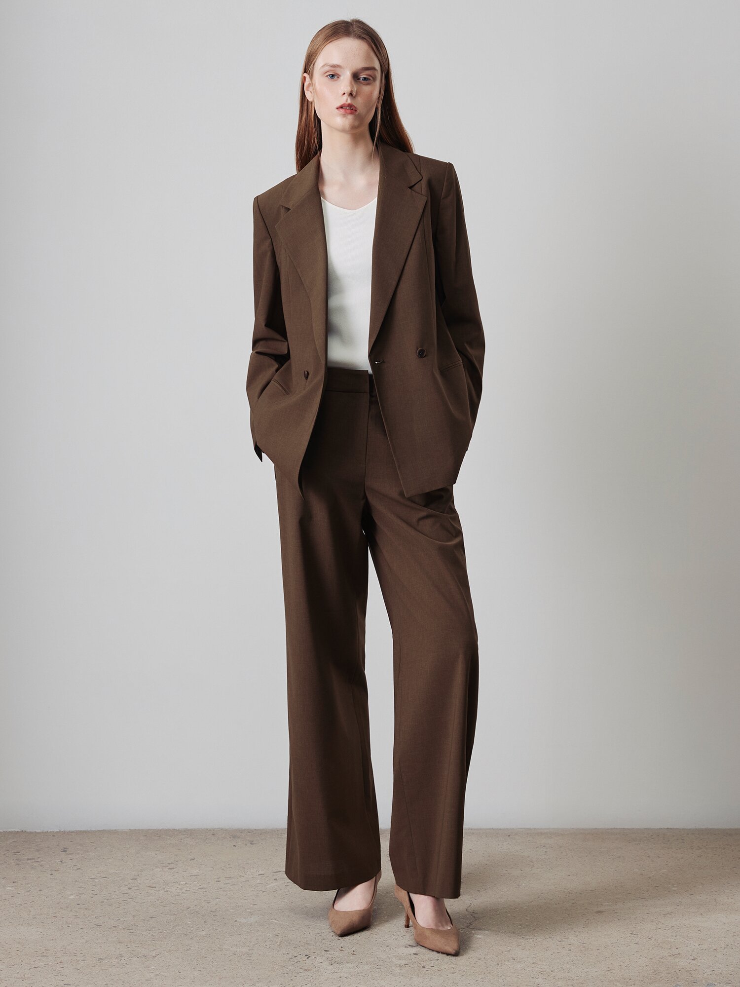 모던 노턱 히든 와이드 팬츠 (BROWN)