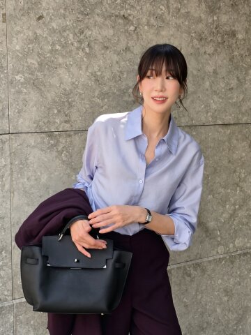 실키 롱 커프스 셔츠 블라우스 (BLUE)