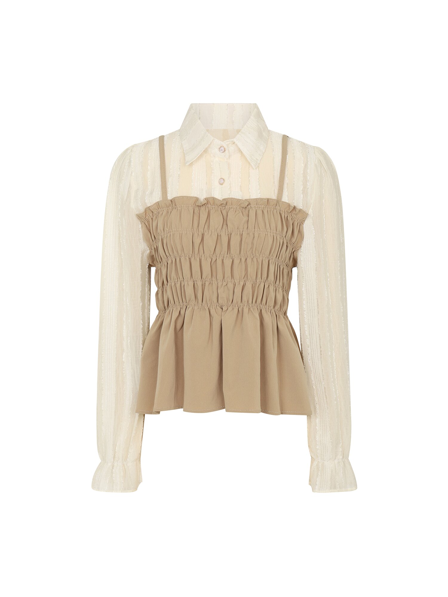 카라넥 셔링 뷔스티에 블라우스 (BEIGE)