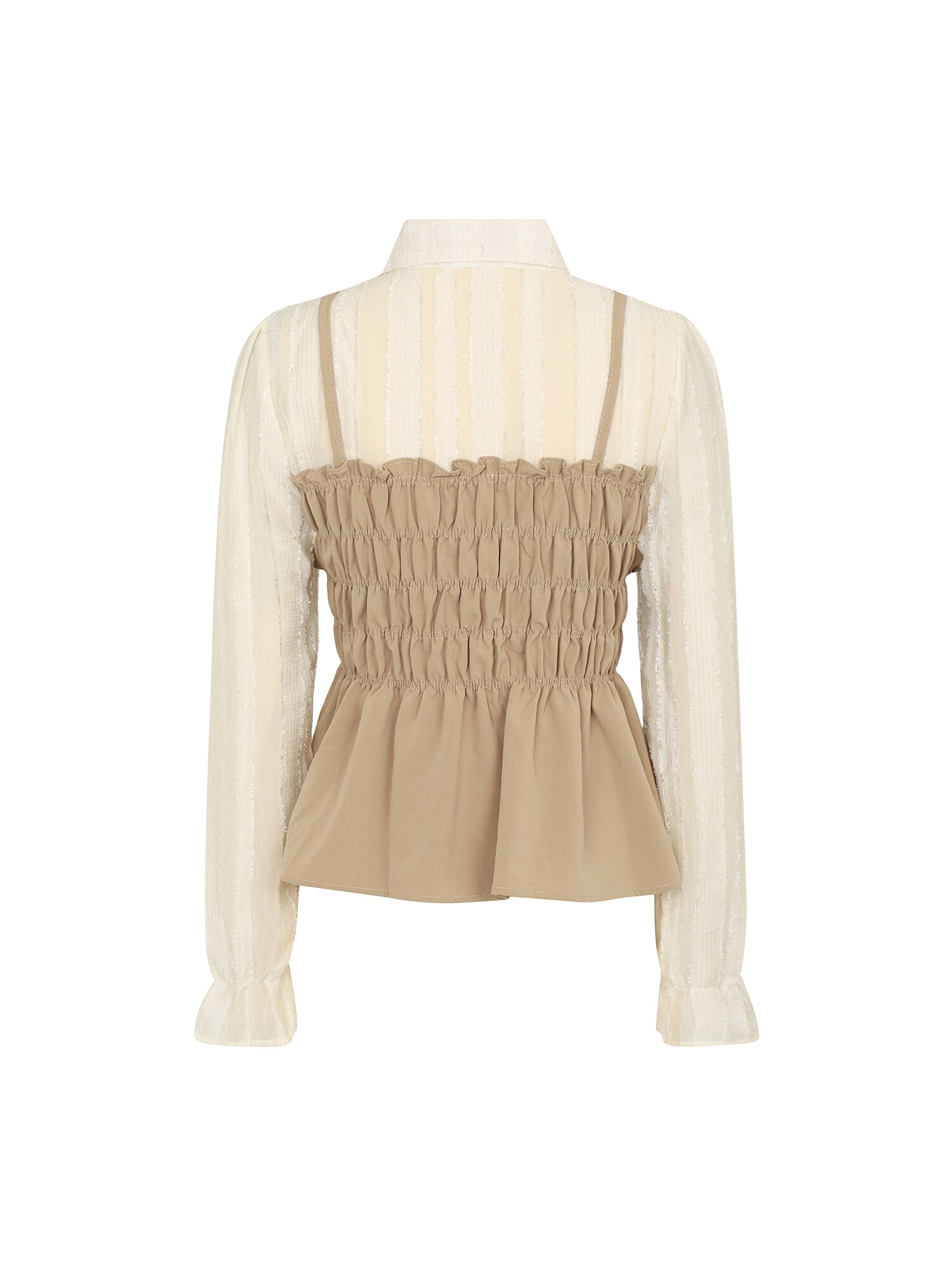 카라넥 셔링 뷔스티에 블라우스 (BEIGE)