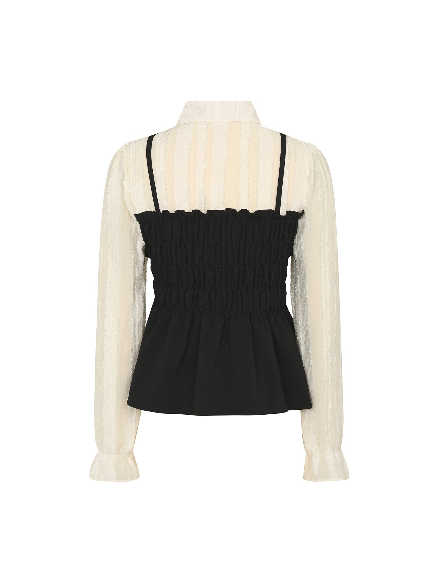 카라넥 셔링 뷔스티에 블라우스 (BLACK)