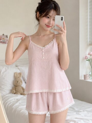 SWEET DREAM LACE PAJAMA SET_PINK