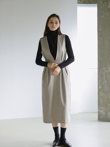 브이 베스트 레이어드 원피스 BEIGE