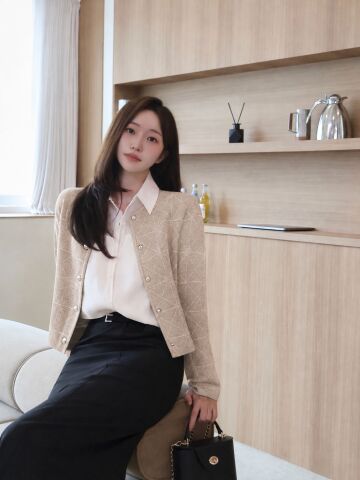 자카드 라운드넥 크롭 가디건 