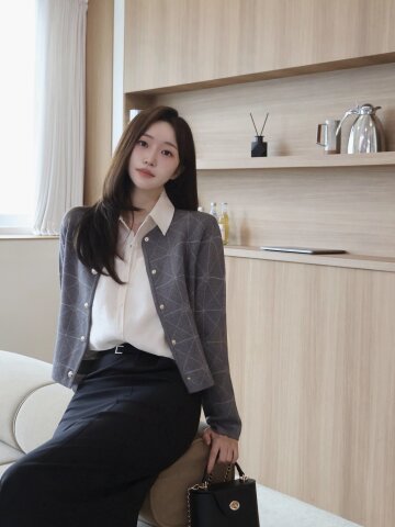 자카드 라운드넥 크롭 가디건 