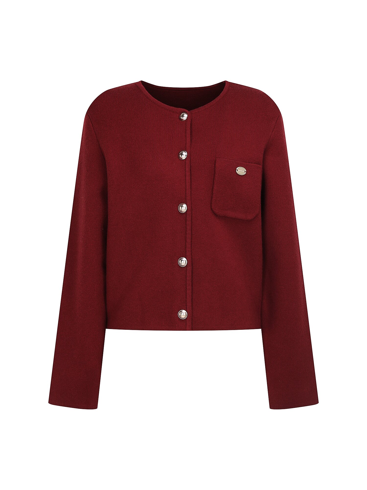 패치 포켓 라운드넥 크롭 가디건 (BURGUNDY)