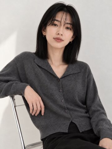 오픈 칼라 버튼 니트 가디건 