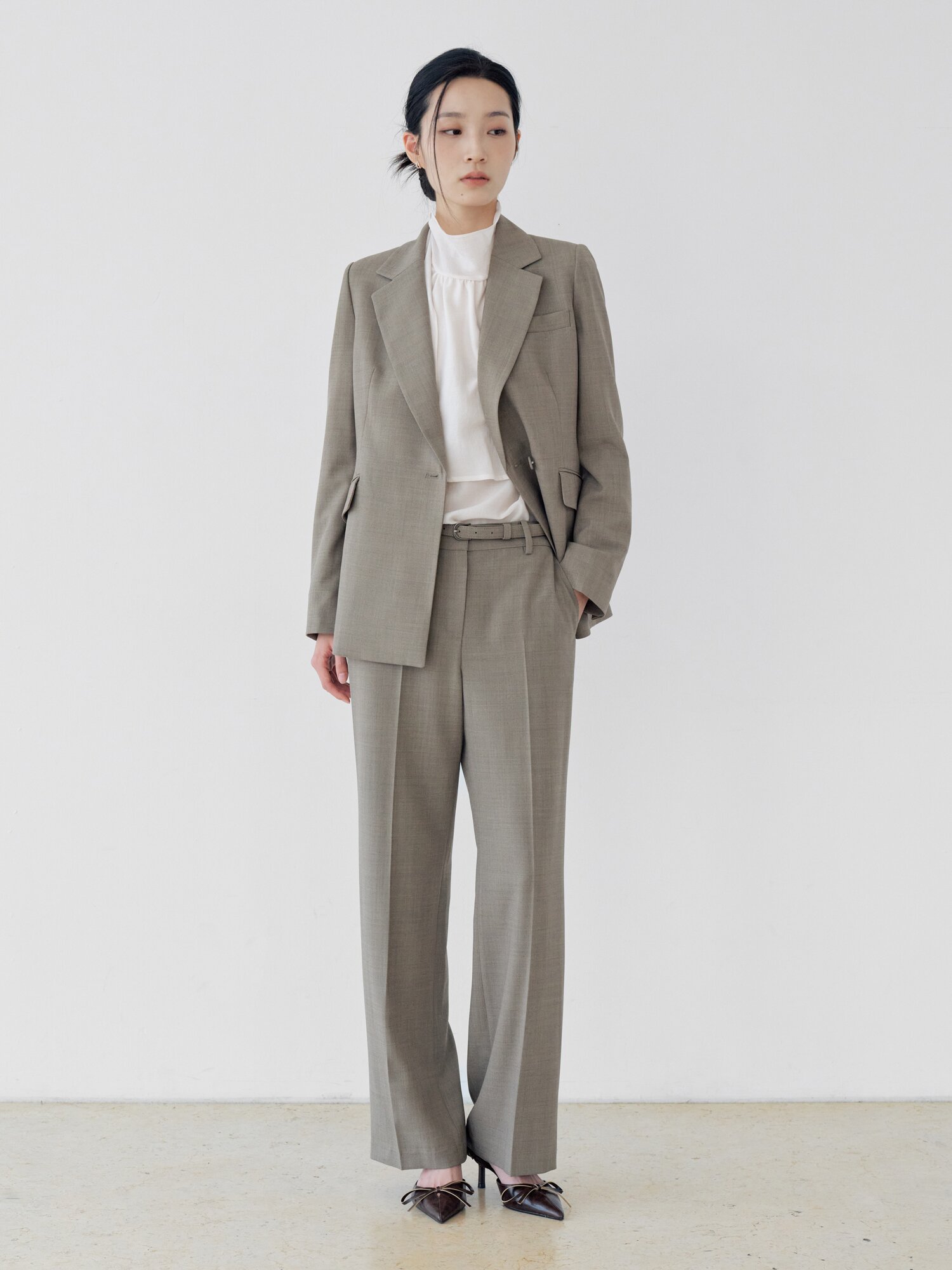 모던 히든 슬림 일자핏 팬츠 (DARK BEIGE)