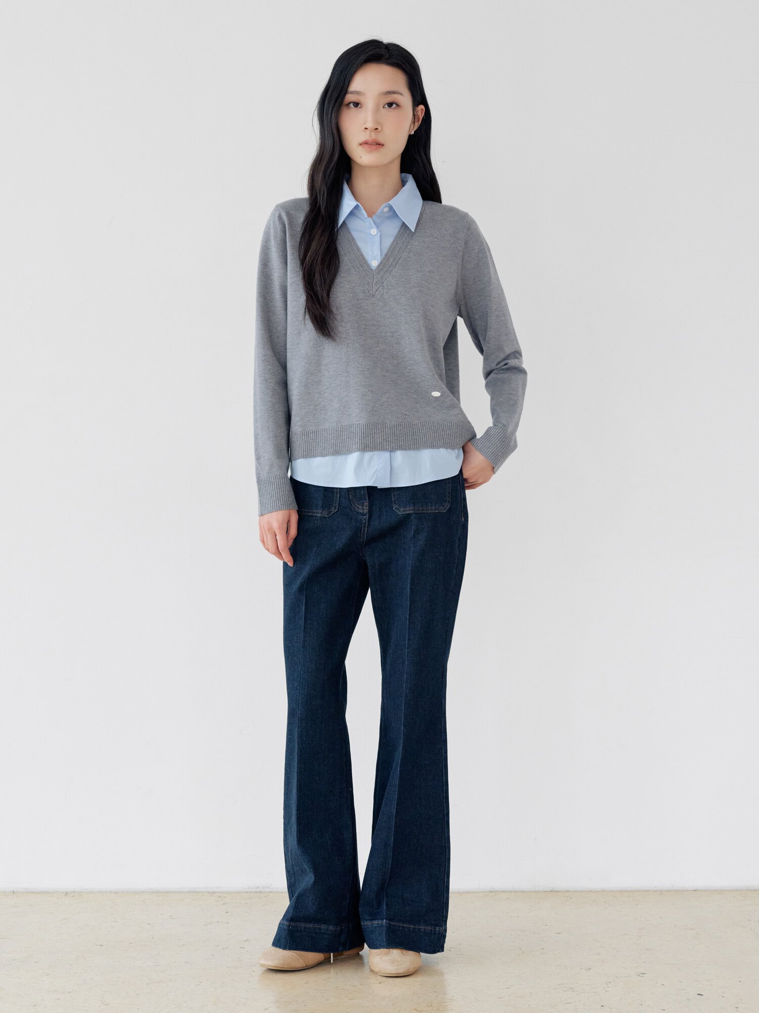 패치 포켓 부츠컷 데님 팬츠 (DARK NAVY)