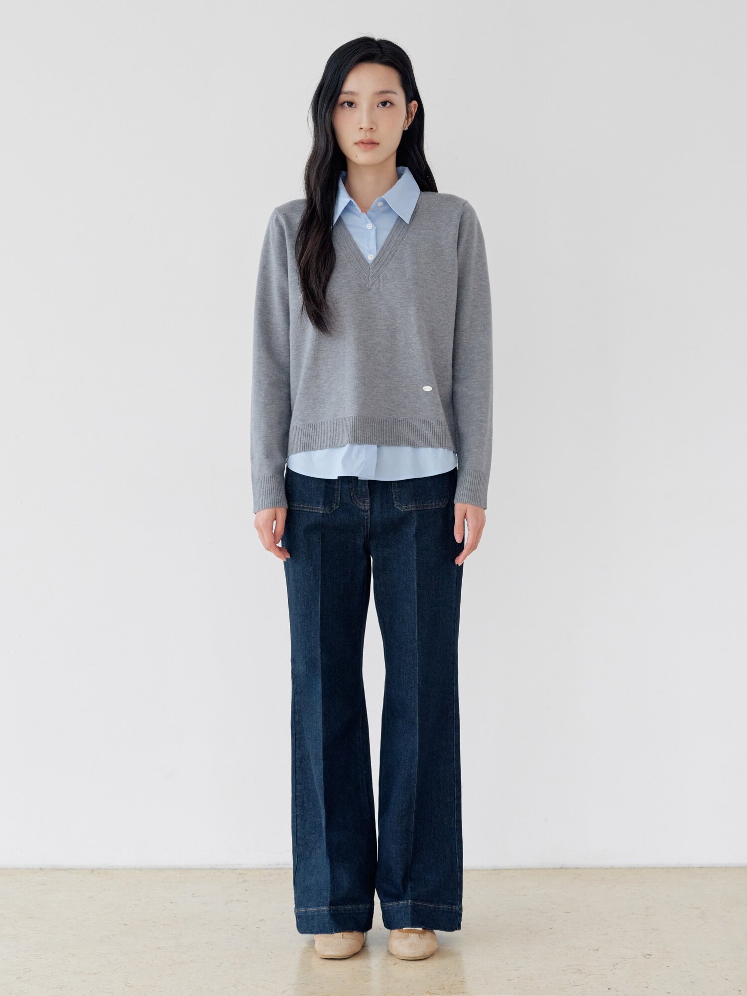 패치 포켓 부츠컷 데님 팬츠 (DARK NAVY)