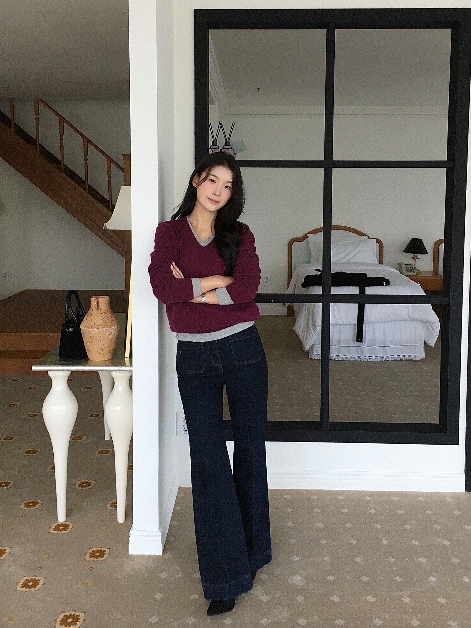 패치 포켓 부츠컷 데님 팬츠 (DARK NAVY)