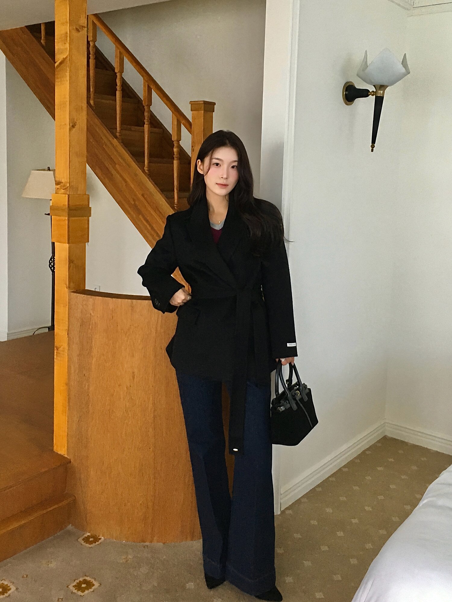 패치 포켓 부츠컷 데님 팬츠 (DARK NAVY)