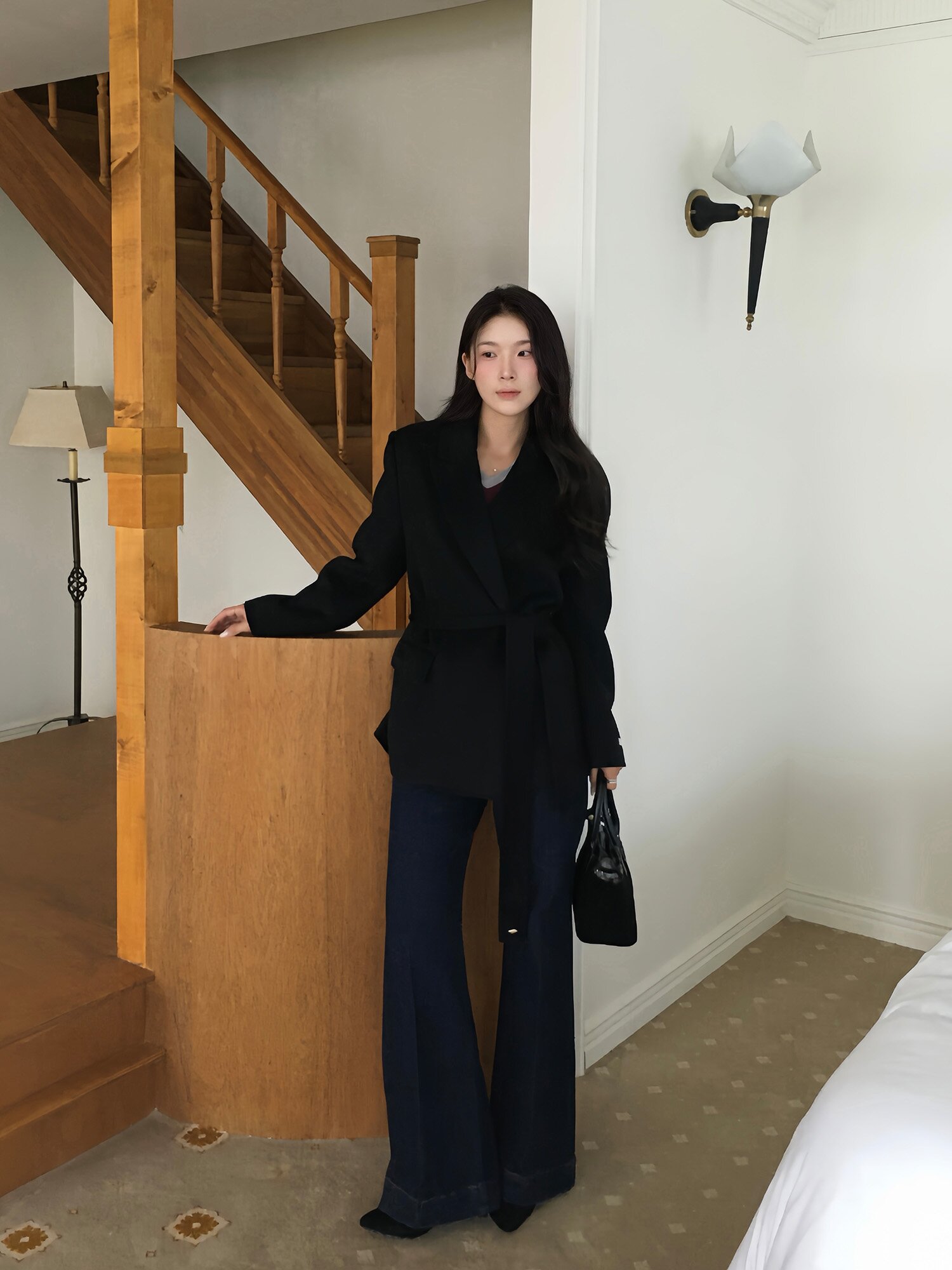 패치 포켓 부츠컷 데님 팬츠 (DARK NAVY)