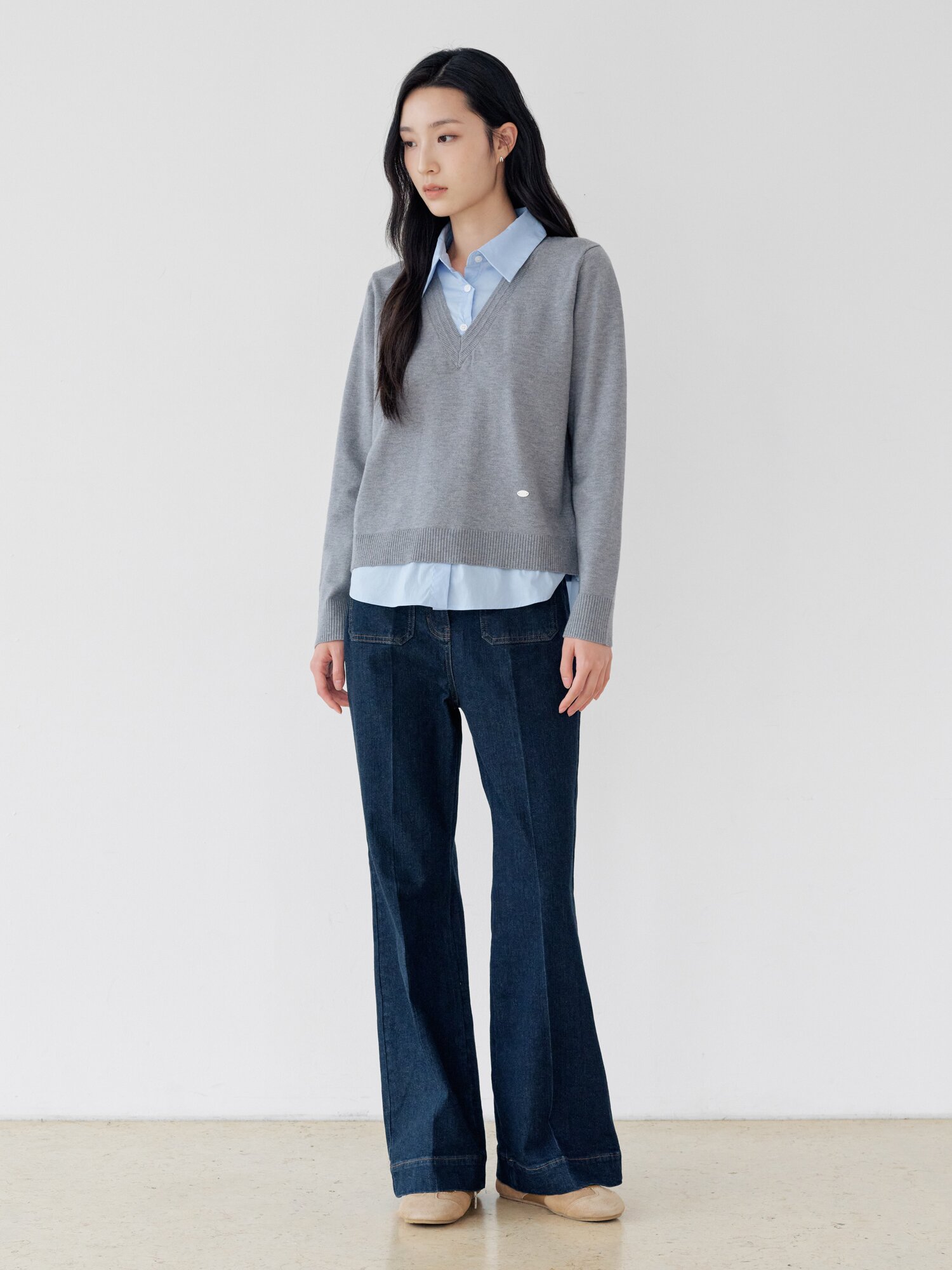 패치 포켓 부츠컷 데님 팬츠 (DARK NAVY)
