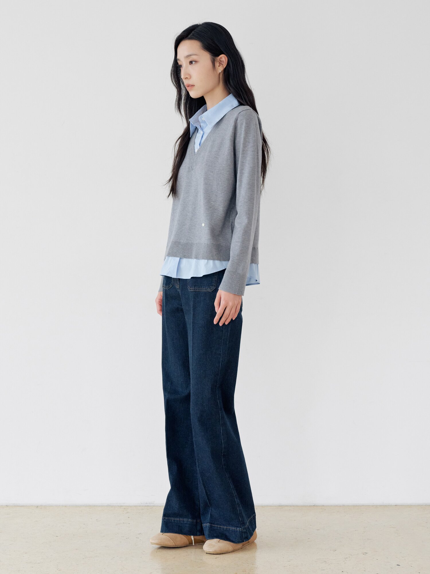 패치 포켓 부츠컷 데님 팬츠 (DARK NAVY)