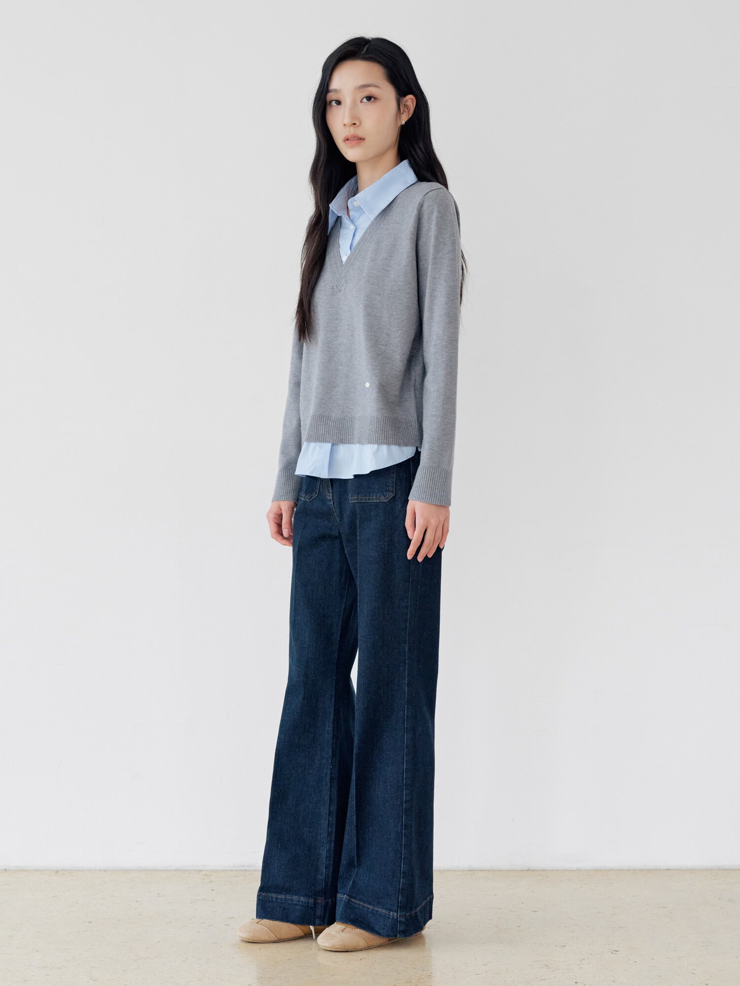 패치 포켓 부츠컷 데님 팬츠 (DARK NAVY)