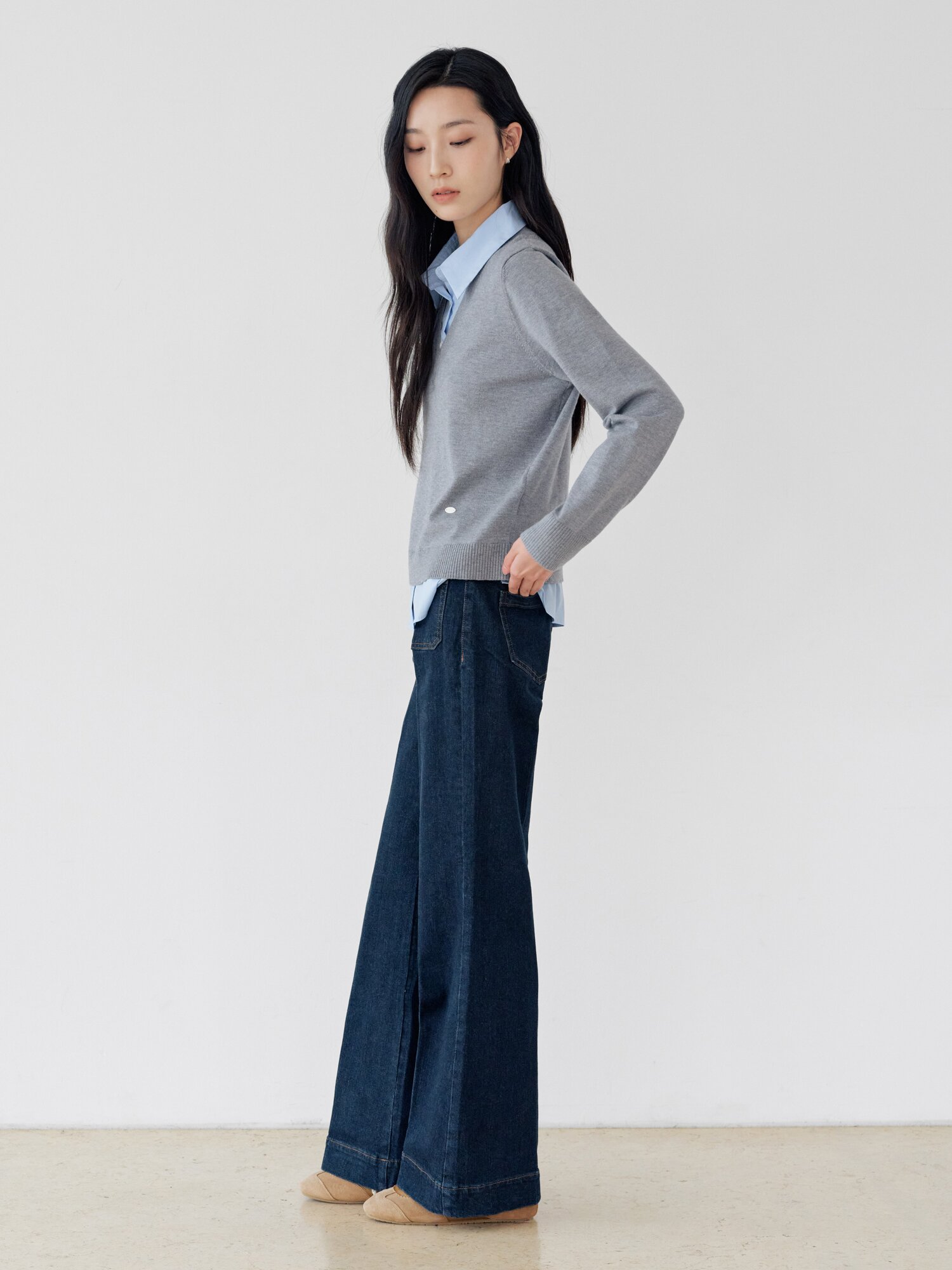 패치 포켓 부츠컷 데님 팬츠 (DARK NAVY)