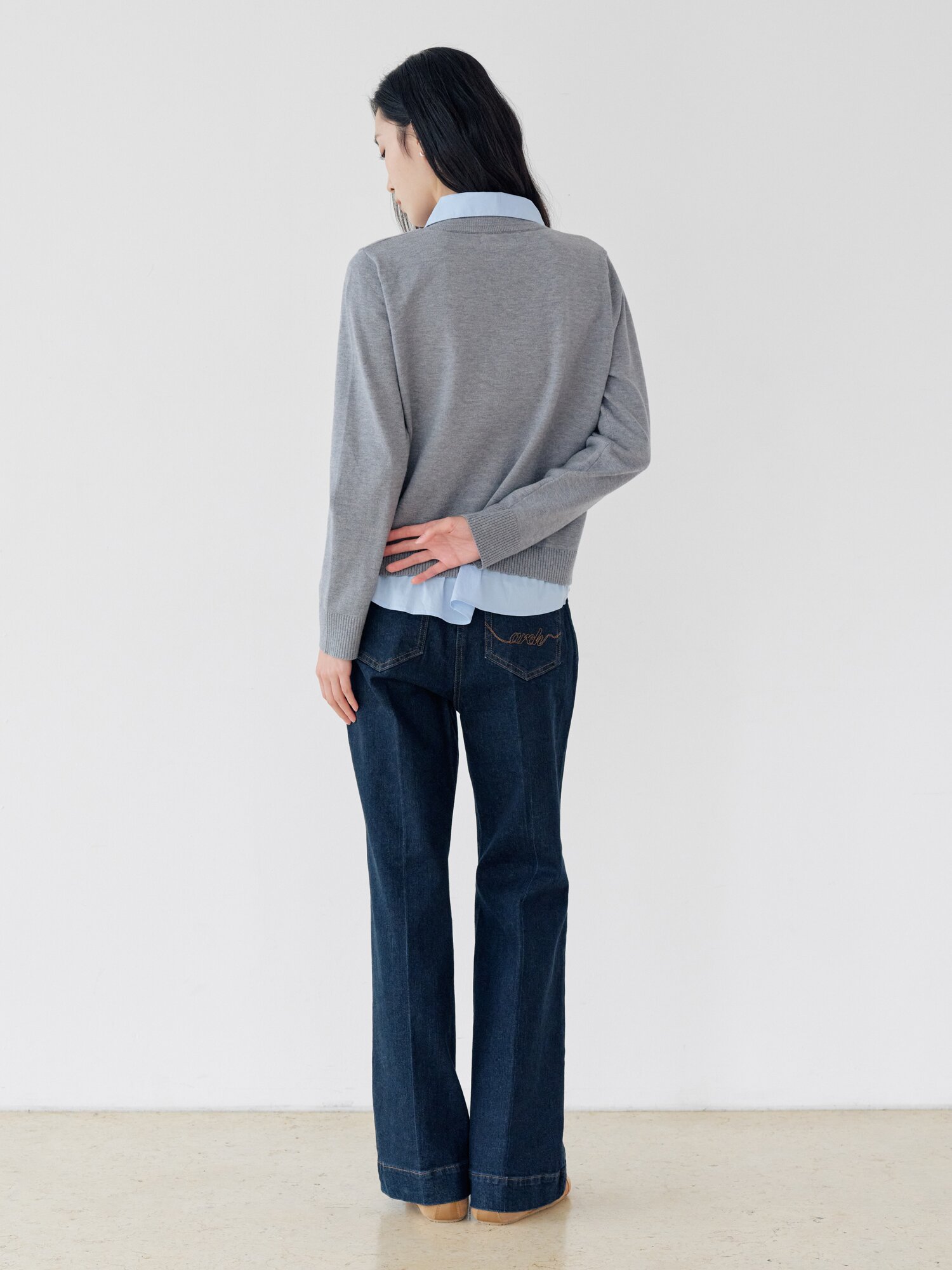 패치 포켓 부츠컷 데님 팬츠 (DARK NAVY)