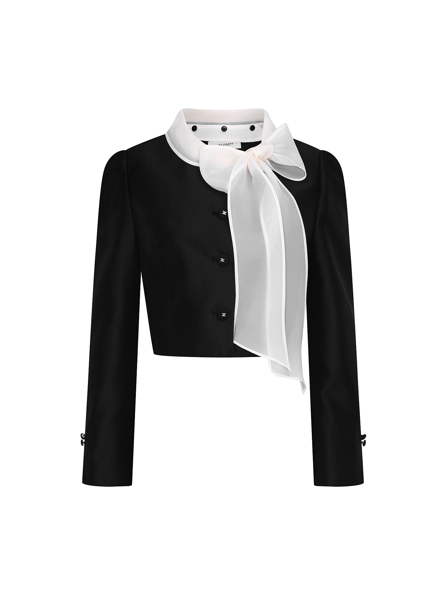 타이 칼라 실키 크롭 재킷 (BLACK)