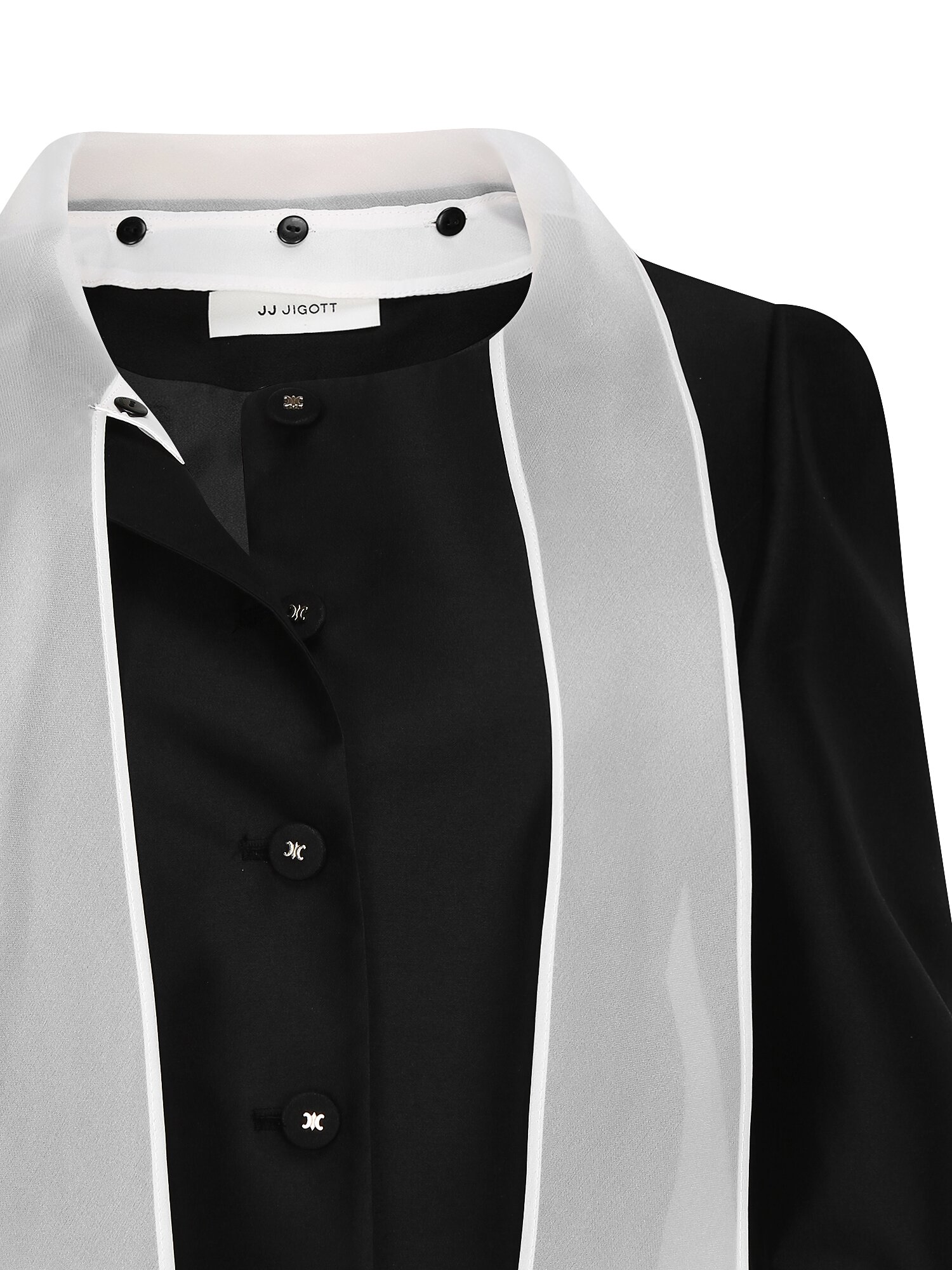 타이 칼라 실키 크롭 재킷 (BLACK)