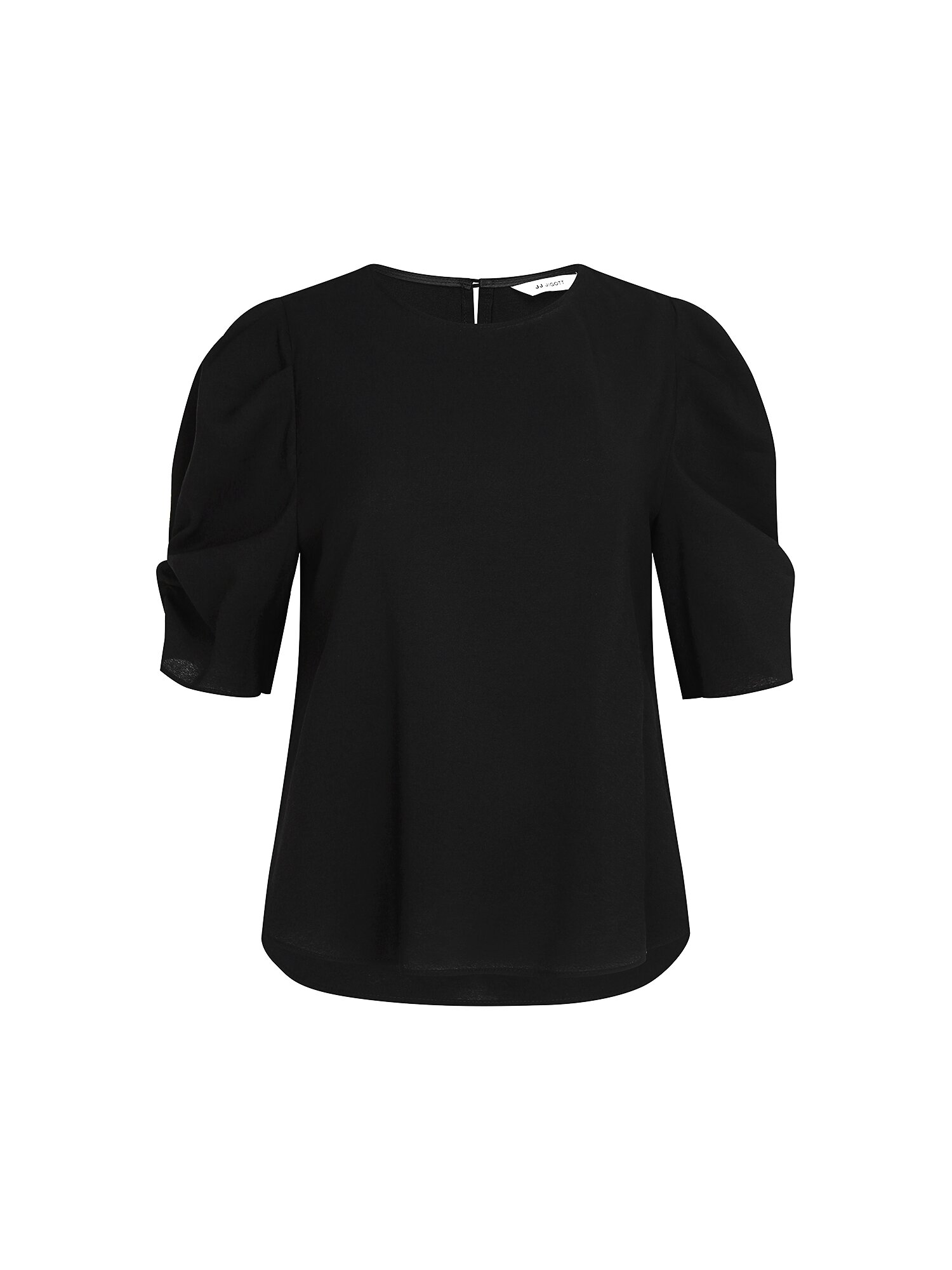 볼륨 슬리브 라운드넥 블라우스 (BLACK)