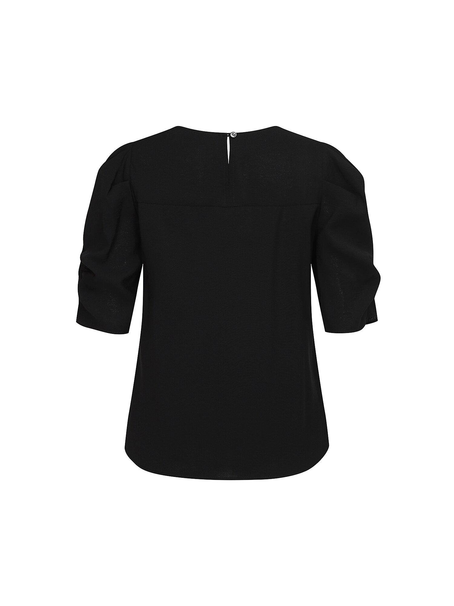 볼륨 슬리브 라운드넥 블라우스 (BLACK)