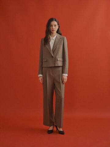 모던 히든 원턱 와이드 팬츠 (DARK BEIGE)