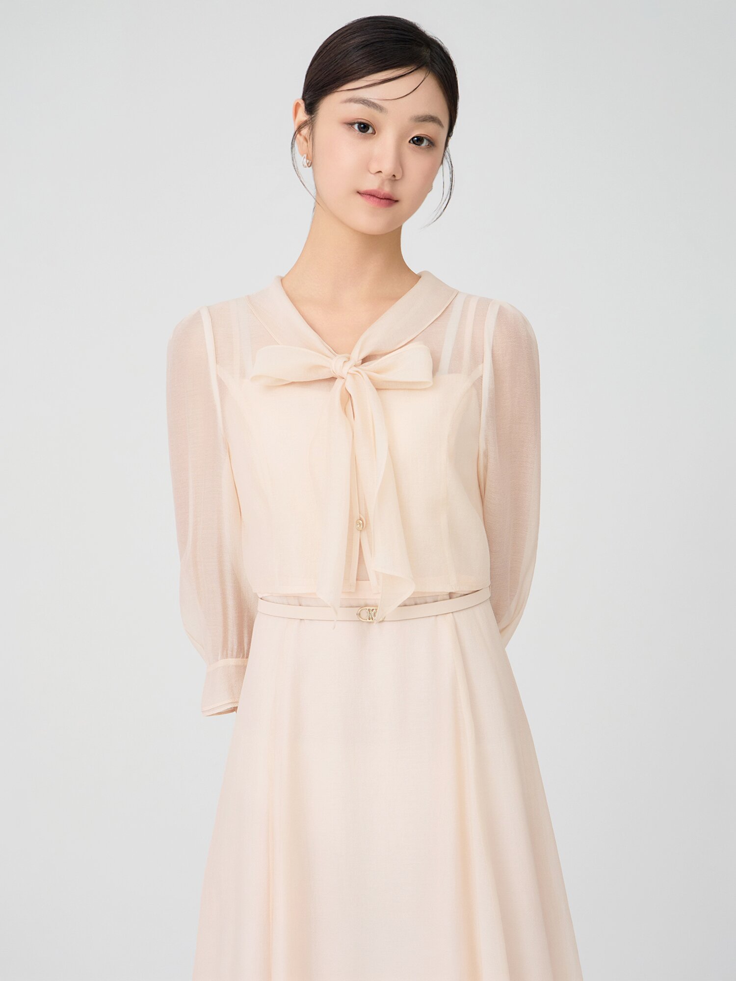 플레어 원피스 +블라우스 세트 (BEIGE)