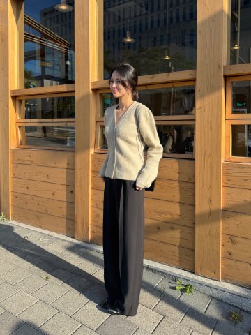 하이 웨이스트 원턱 와이드 팬츠 (BLACK)