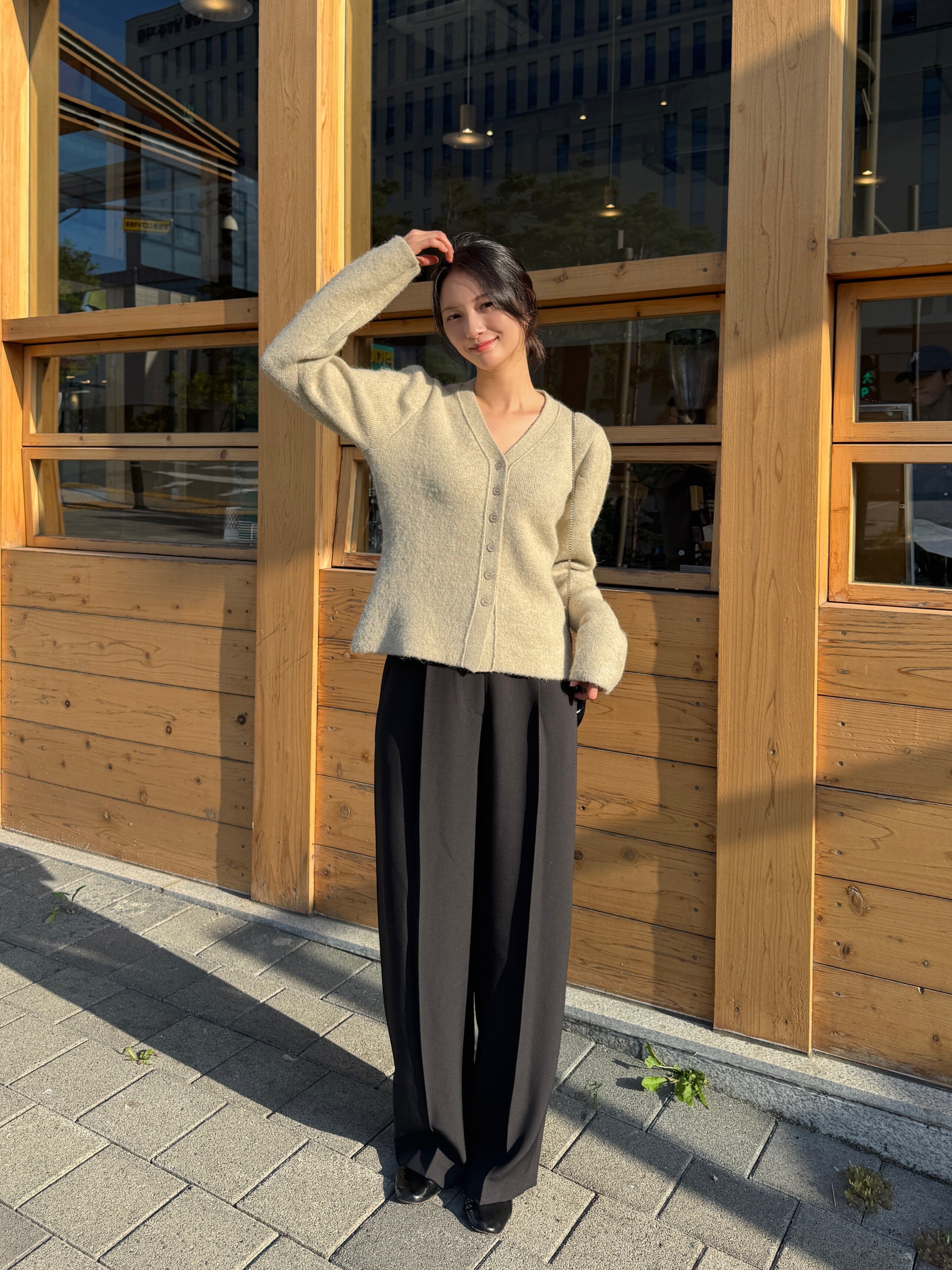 하이 웨이스트 원턱 와이드 팬츠 (BLACK)
