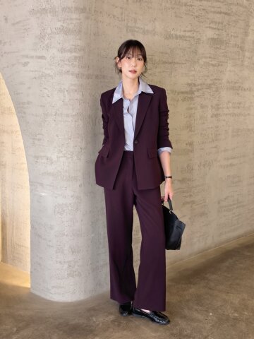 미니멀 하이 웨이스트 와이드 팬츠 (BURGUNDY)