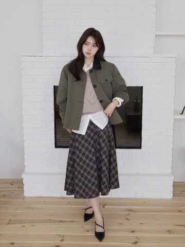 코튼 레더 칼라 사파리 재킷 
