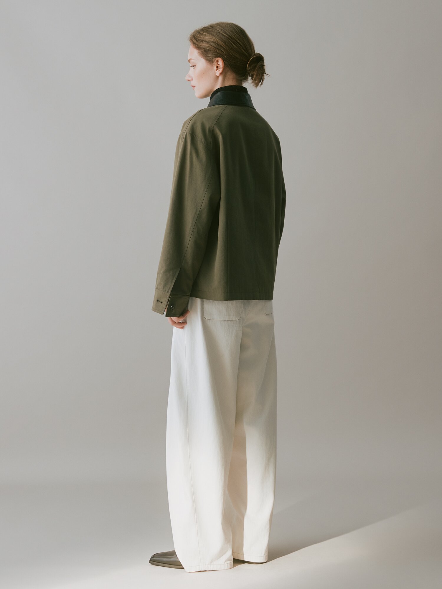 코튼 레더 칼라 사파리 재킷 (KHAKI)