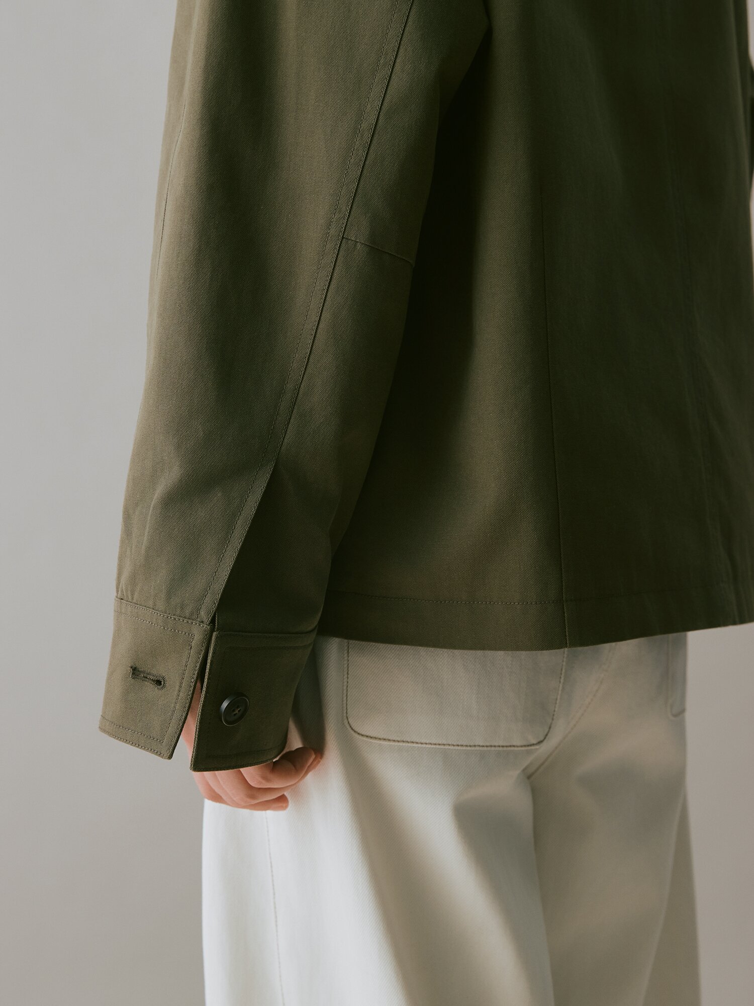 코튼 레더 칼라 사파리 재킷 (KHAKI)