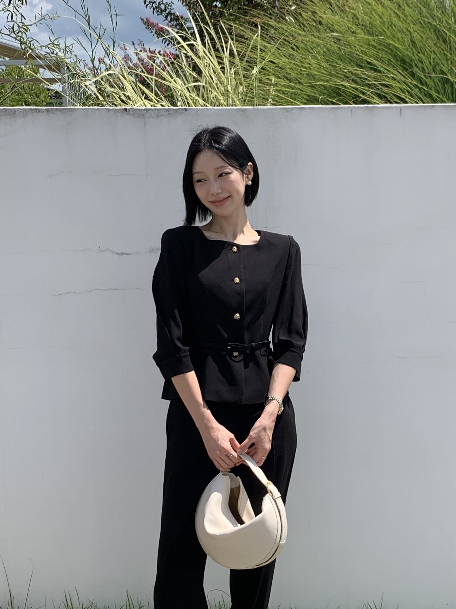 모던 턱 슬리브 스퀘어넥 재킷 (BLACK)