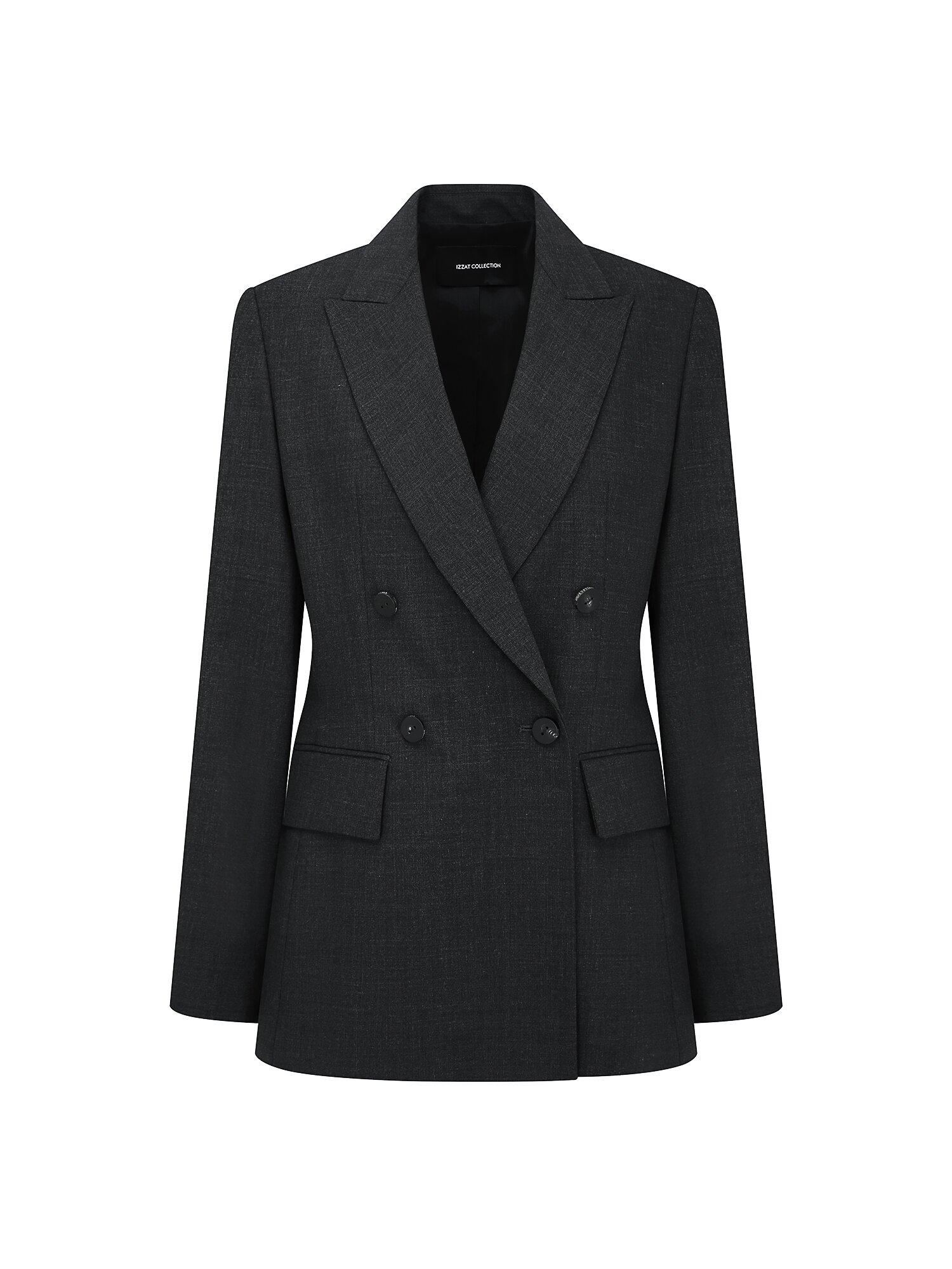 포멀 울 피크드 라펠 더블 재킷 (DARK GREY)