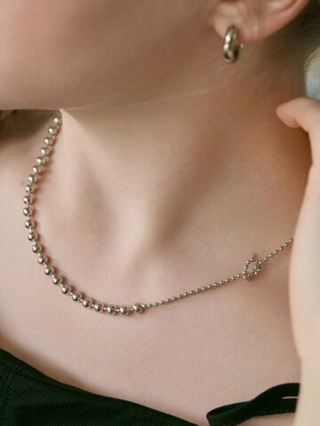 Aurelle Ball Chain Accent Necklace (Rhodium Plated)