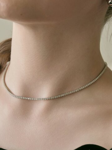 Celia Mini Tennis Cubic Necklace (Rhodium Plated)
