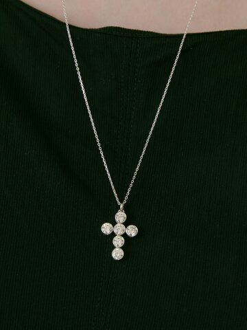 Celeste Cubic Cross Long Necklace (925 Silver)