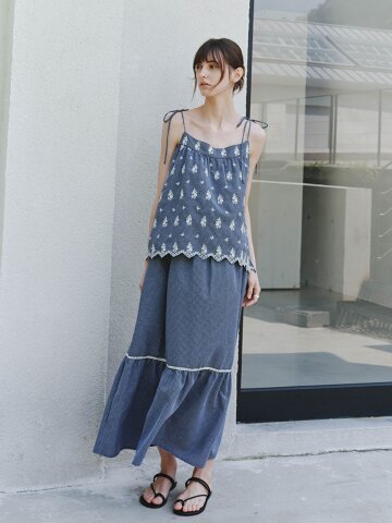 TG_Embroidered plaid sleeveless dress